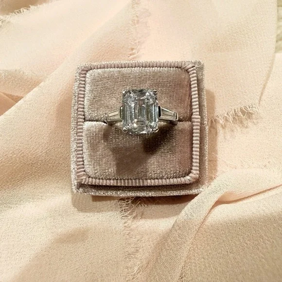 4CT Emerald Cut & Baguette Three Stone Engagement Ring - Picture 12 of 13